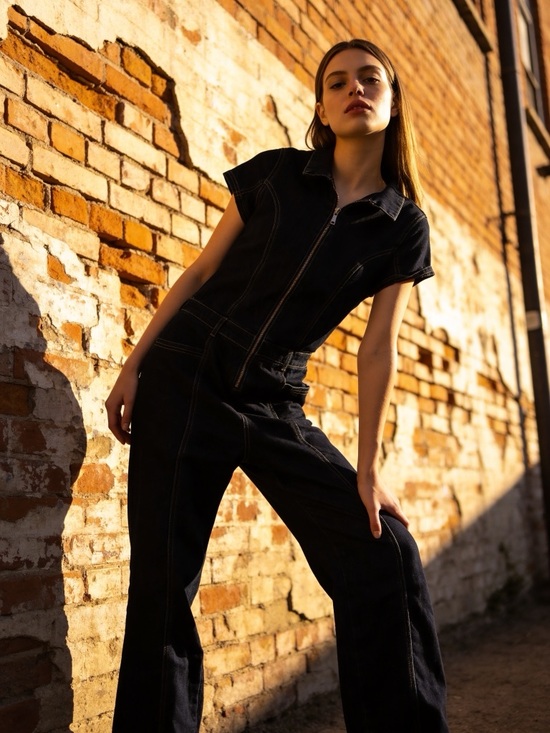 Guess Dark Blue Denim Zip Jumpsuit - Picture 3 of 4